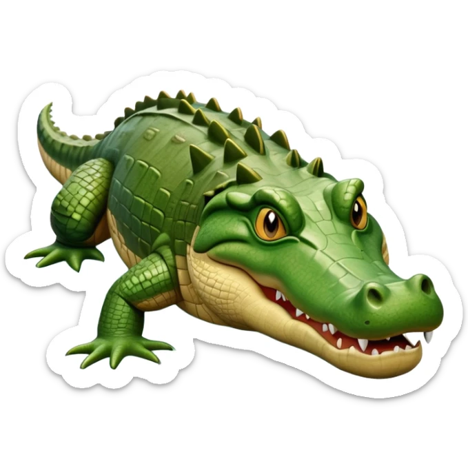 cinematic-crocodile-realistic-full-body-on all fours-emoji,-massive-scaled-body-partially-submerged-in-shallow-water,-head-tilted-dramatically,-rough-green-and-brown-hide-textured-with-deep-ridges,-simplified-yet-realistic-focused-features, head held high sticker