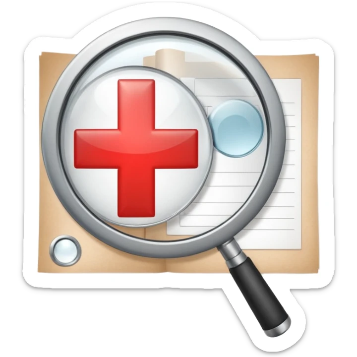 Emoji-style illustration of a paper with a magnifying glass showing a red cross, symbolizing verification failure or fake paperwork. Cute, professional, informative design sticker