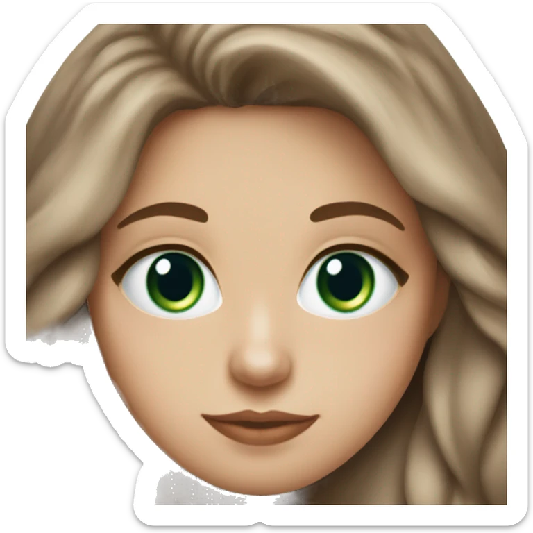 white girl with brown long hair and blue/green hazel eyes and a jhot chocolate sticker