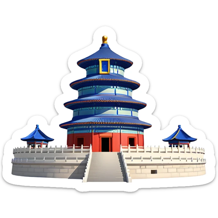 Temple of Heaven Beijing, simplified emoji style with bold outlines and bright colors, cartoon style round blue roof temple sticker
