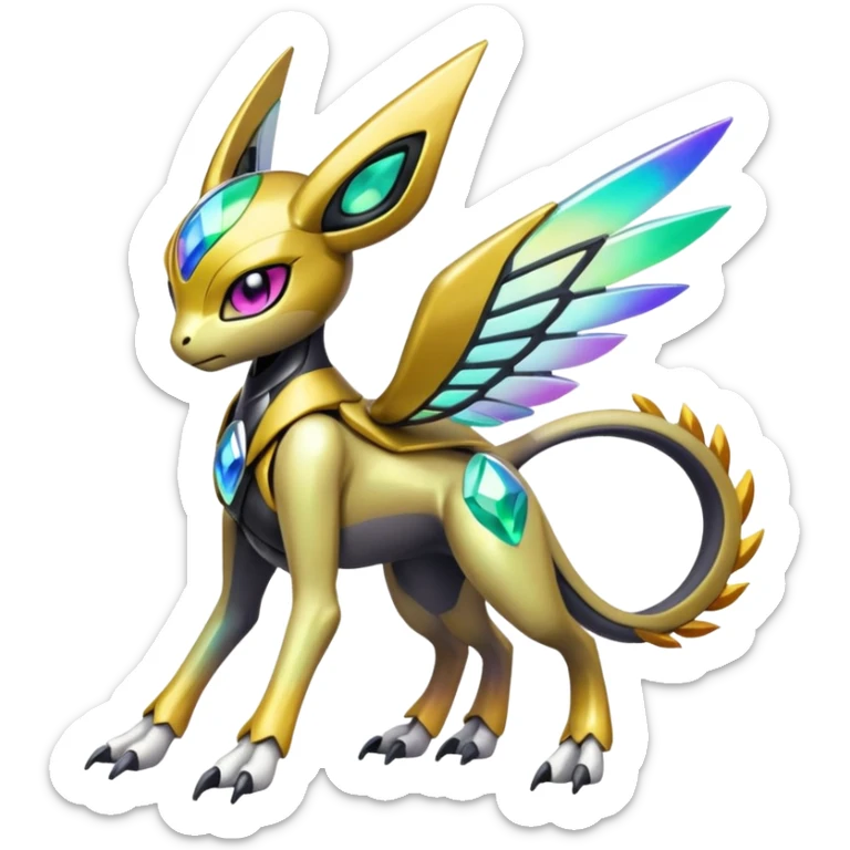 Futuristic Shiny Colorful Meloetta-Wargreymon-Trico-Pokémon-Digimon-Fakémon-fusion-hybrid-creature sticker