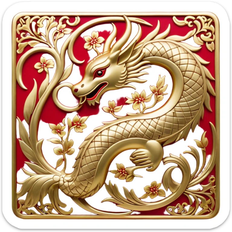 Chinese metal painting icon, intricate hand-painted Chinese patterns on metal objects such as plates or vases, vibrant colors like red, gold, and black, delicate brushstrokes, visible fine paintbrush and metal surface, no finished artwork, just the painting process, minimalistic style, clean lines, transparent background. sticker