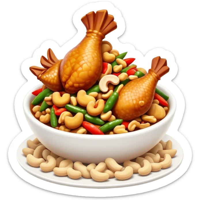 Cinematic Realistic Kung Pao Chicken Dish Emoji, showcasing spicy, stir‚Äêfried chicken with peanuts and vegetables rendered with dynamic textures and vibrant lighting. sticker