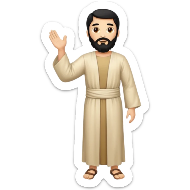 fullbody, head-to-toe, Jesus's apostle Thomas, black hair and black beard, hands down, normal emoji style, different pose sticker