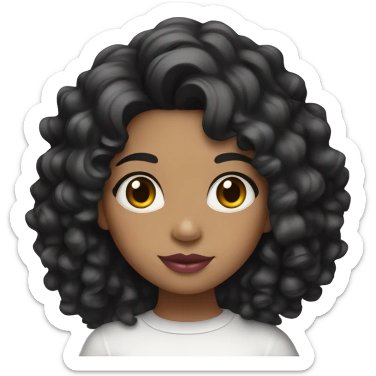 girl, black thick curly hair, middle hair parting, juicy pink lips, white skin, long hair sticker