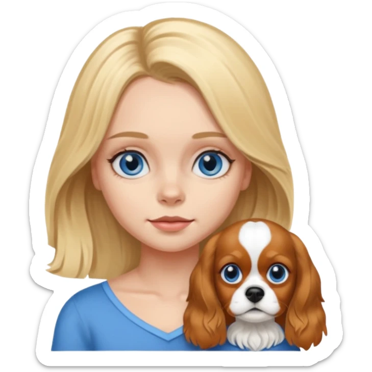 Blonde pretty girl with blue eyes and dog King Charles spaniel Blenheim  sticker
