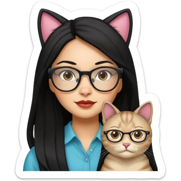 Hispanic woman with long silky hair and glasses dressed as a cat sticker
