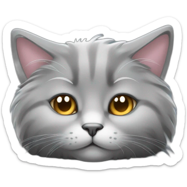 A fluffy gray cat curled up in the center of the bed The cat's eyes are closed and it is sleeping peacefully The cat's fur is soft and luxurious sticker