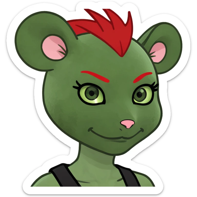punk goth nezumimi mouse girl, red mohawk, green eyes, meme emoji style, attitude, simple background sticker