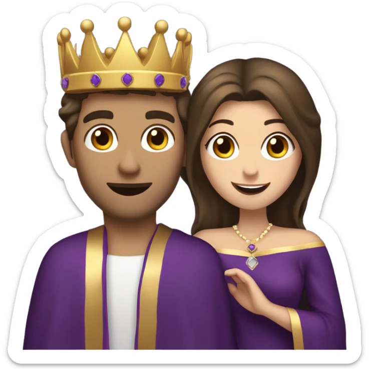 Caucasian long  brunette woman wearing formal royal purple robes and a crown who is pouring her heart out to the man she adores  sticker