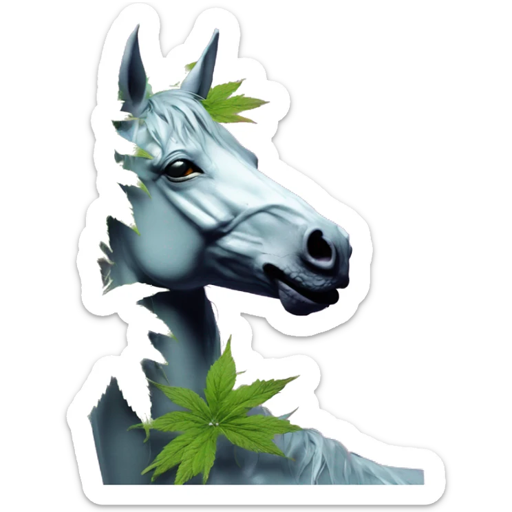 420 .Zombie_ Vaporwave black holographic oilslick zombie unicorn smoking yellow caution tape hemp leaves Pegasus hemp plants sticker