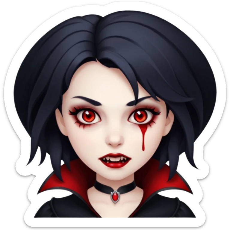 pretty vampire girl with red eyes fangs blood pretty smoky eye makeup  sticker