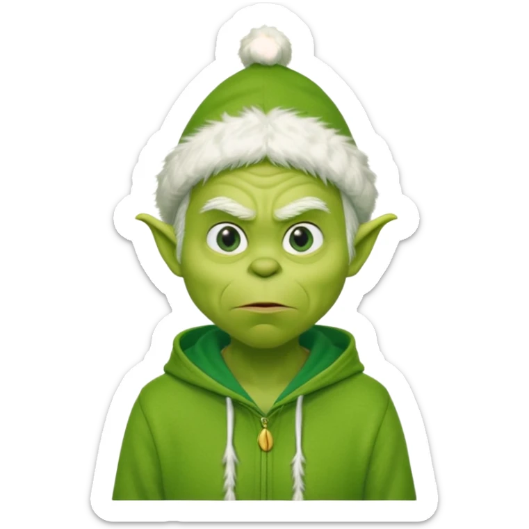 Create an avatar of white european male in hoodie with ``BST`` letters on it. make him look like grinch from movie sticker