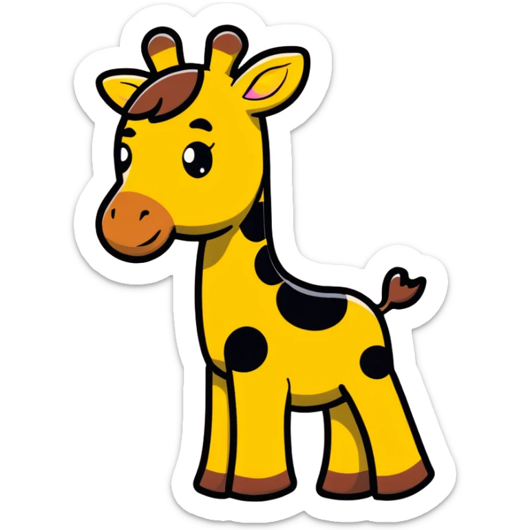 A cartoon wooden puzzle giraffe toy with a sweet face and visible puzzle pieces sticker
