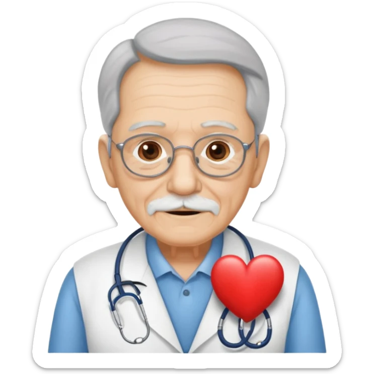 una imagen de un abuelo de 63 años con una enfermedad cardiovascular pero puedes poner al rededor habitos saludables PERO QUE SUFRA DE ENFERMEDAD CARDIOVASCULAR Y QUE NO SE VEA TAN FELIZZ sticker