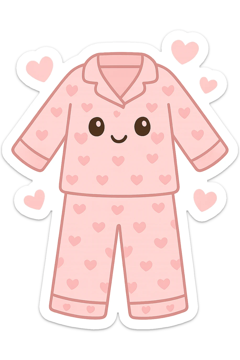 pink heart pajamas with a pattern of hearts and hearts surrounding it, playful and soft sticker