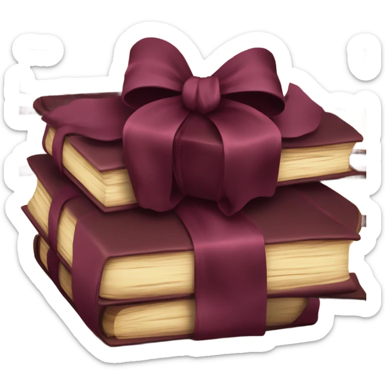 burgundy books stacked up and tied together by a burgundy bow sticker