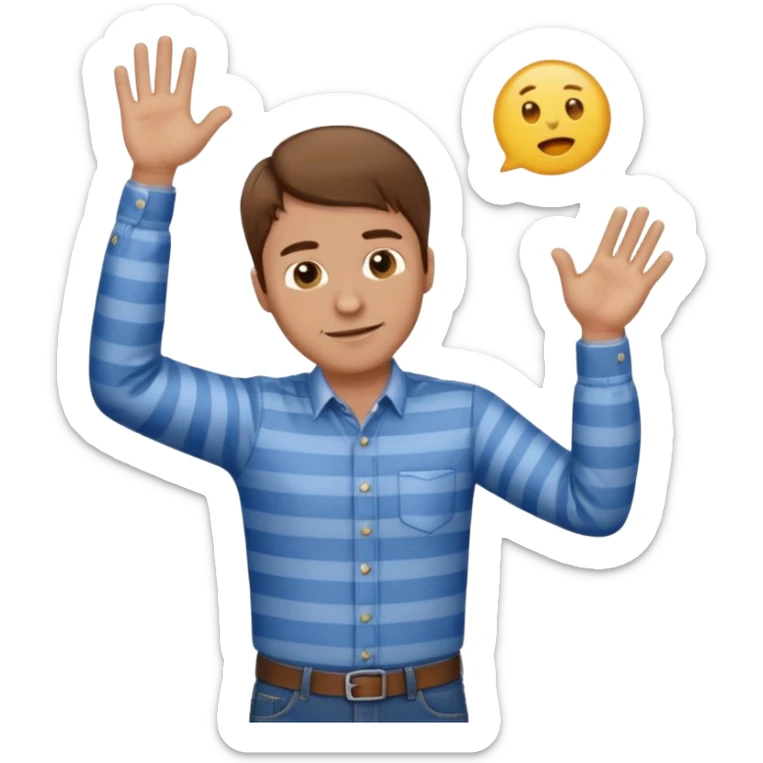 male teacher with brown hair, wearing blue jeans and a striped buttondown shirt, throwing up, emoji style sticker