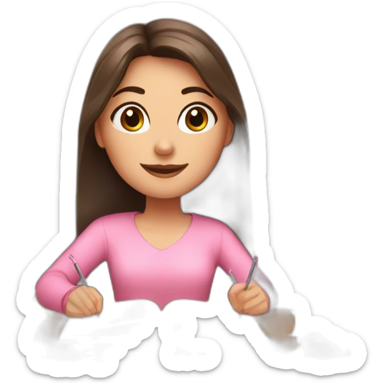 white girl with dark brown hair lights pink candles and studies at her desk sticker