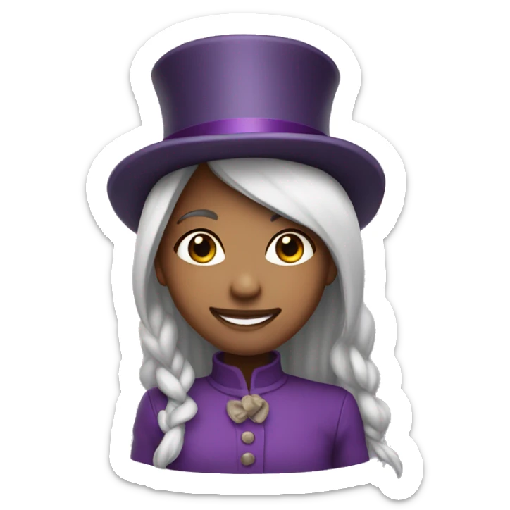 smiling girl-skin white-hair brown-in purple top hat sticker