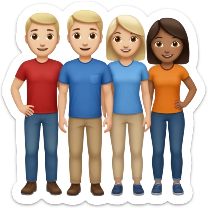 Group of five caucasian coworkers no formal dress, sticker