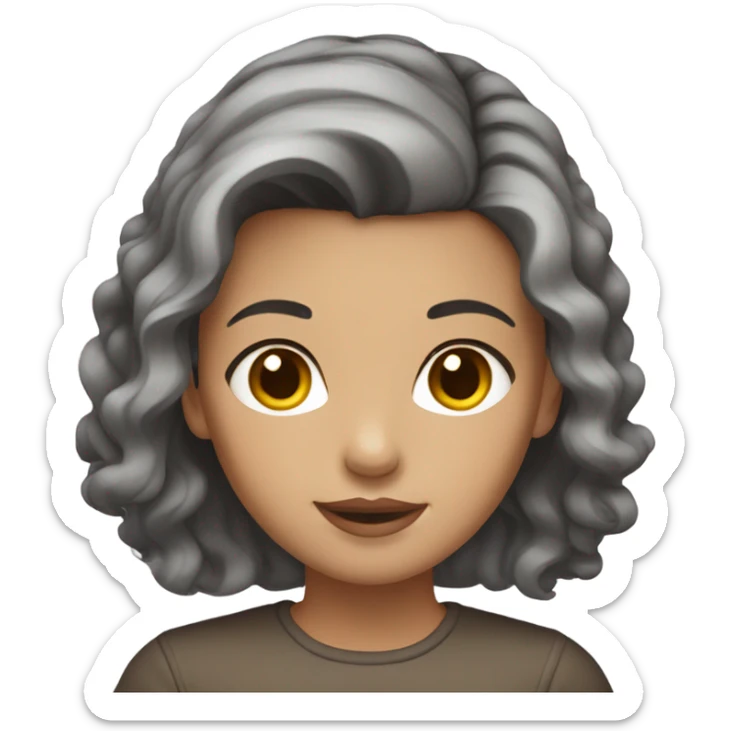 Girl with medium length brown hair with gray highlights, brown eyes and brown eyebrows sticker