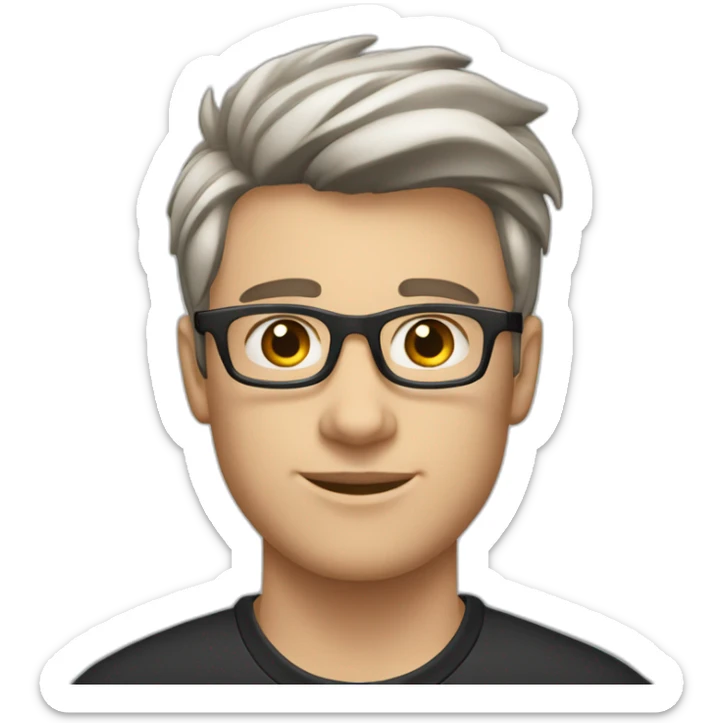 22 years old Caucasian male wearing black polo and silver glasses with quiff haircut sticker