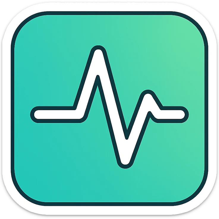 minimalist iOS app icon, professional medical style, heartbeat line graph ECG in crisp white, gradient background hospital green and white, clean, trustworthy, tech-inspired, subtle depth with soft shadows, iOS-flat-design, no text, single bold medical symbol centered sticker