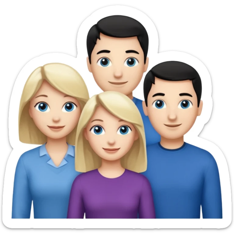 Blond woman with blue eyes on left. And a Man with black hair and grey eyecolor in the middle. And a blank woman with brown hair and grey eyes on the right. Happy together sticker