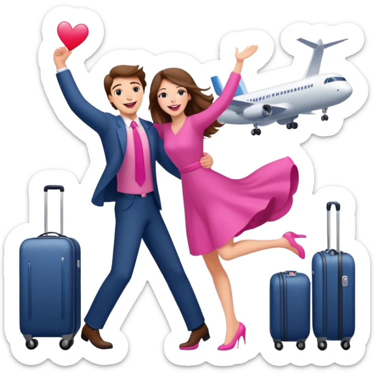  happy elegant beautiful girl flowy brown hair that is more valuable then corals excited to see the love of her life at the airport then the man lifts her up in the air embracing her this way she has pink lips sticker