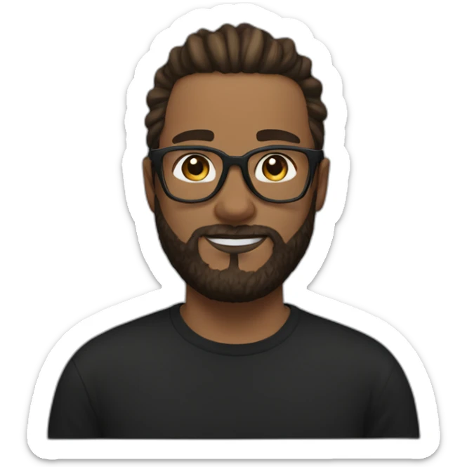 White Man with clear glasses brown hair and a black tshirt and a man bun and beard sticker