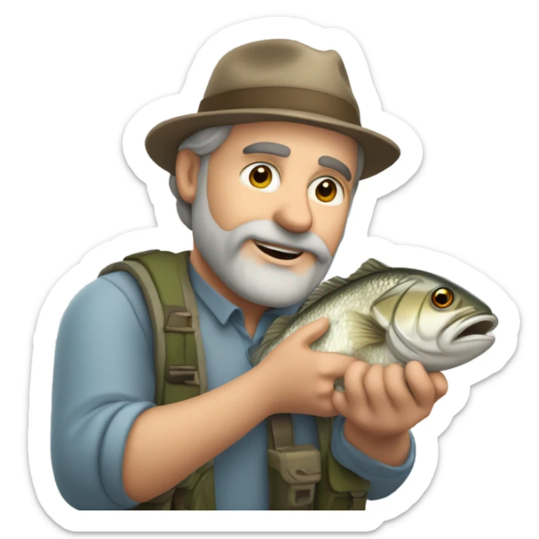50 year old white MAN with brown hair and brown beard fishing and catching a giant fish sticker