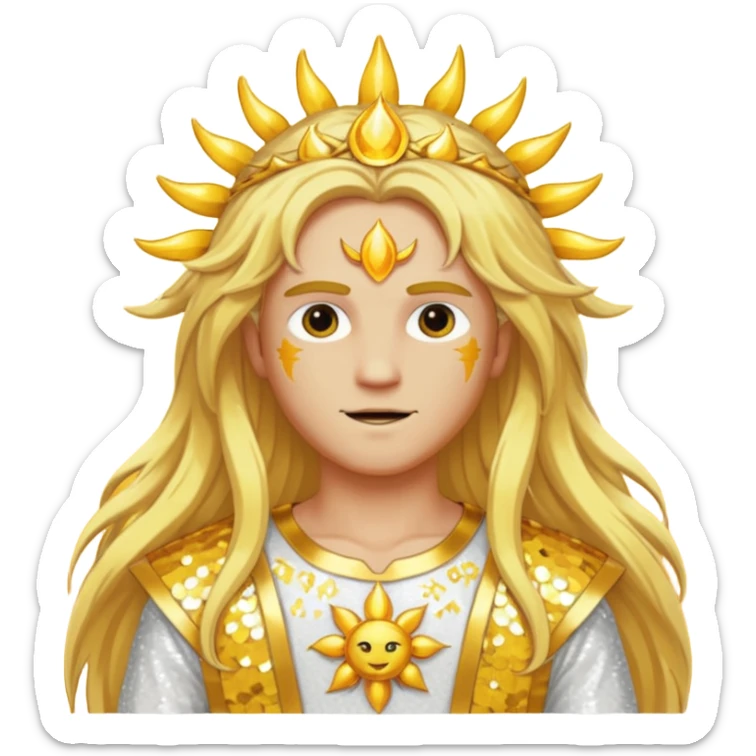 Sol, God of Sun from Gods and Goddesses with long golden blonde hair, yellow and white sequin outfit sticker