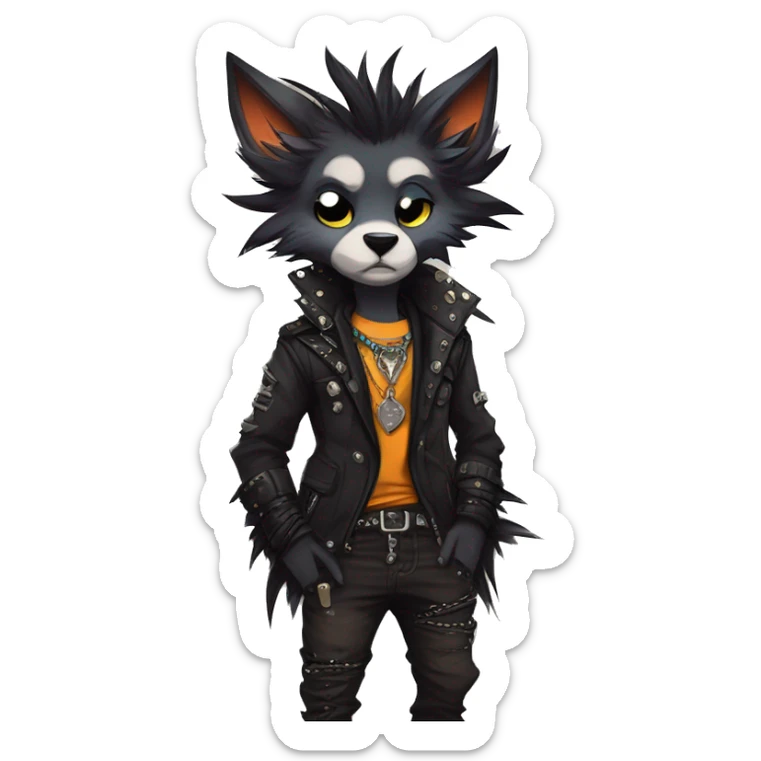 cool edgy animal fursona by griffsnuff & LiLaiRa & Falvie with badass colors and a spiked collar full body sticker
