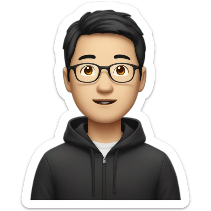 A mature Chinese boy with black hair and eyeglasses wearing black hoodie sticker