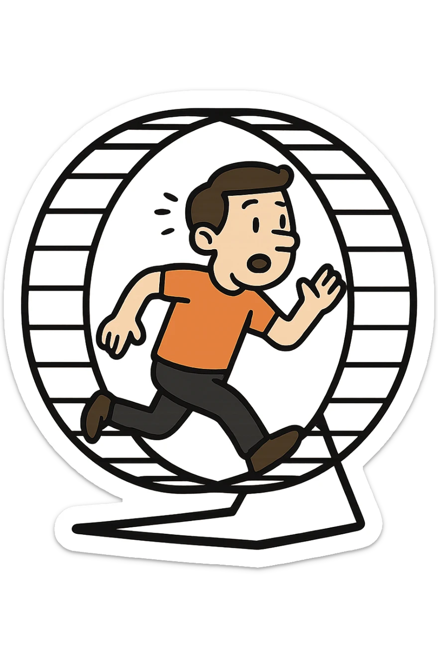 Uomo che corre dentro la ruota del criceto sticker