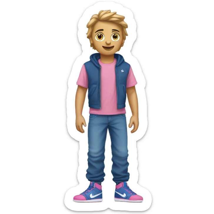 Un ninja garçon avec des chaussures nike un t-shirt rose et un jeans large bleu sticker