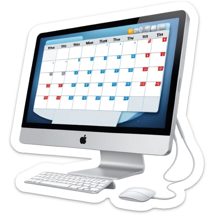 calendar and booking icons on iMac monitor sticker