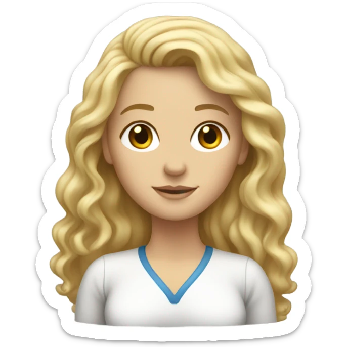 White woman, long hair, blonde hair, wavy hair, on scale sticker