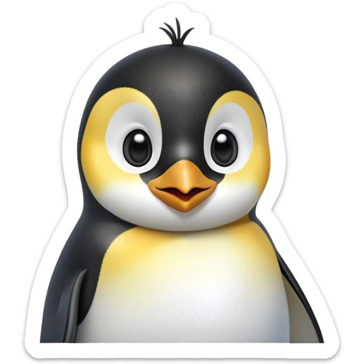 cinematic-cute-emperor-penguin-portrait-emoji,-head-tilted-playfully-and-inquisitively,-with-glossy,-pristine-plumage,-sparkling-eyes-filled-with-curiosity,-simplified-yet-irresistibly-adorable-features, black, large black eyes face, zoomed in sticker