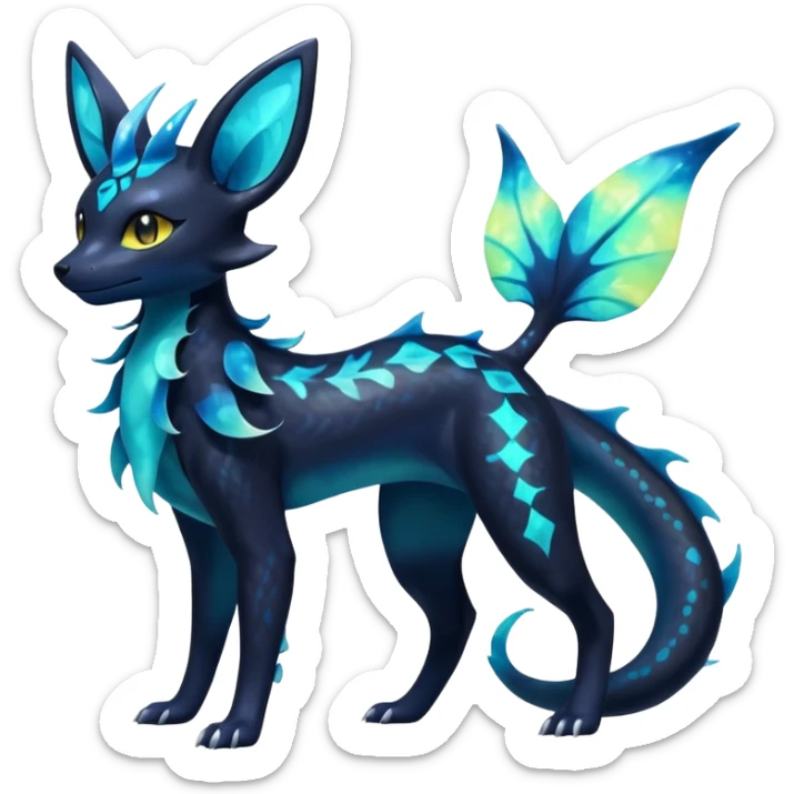Shiny Aural Iridescent Fluorescent Bioluminescent Umbreon-Amaura-Salandit-Vaporeon-Fakémon-fusion (full body) sticker