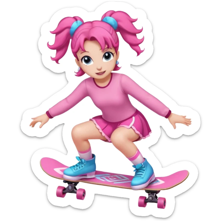 Cute skater girl pinkie pie with two buns and pink outfit, gliding with playful energy. sticker
