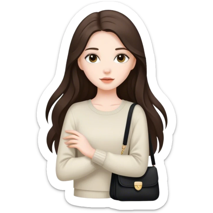  beautiful pale brunette girl with long hair with black shoulder bag sticker