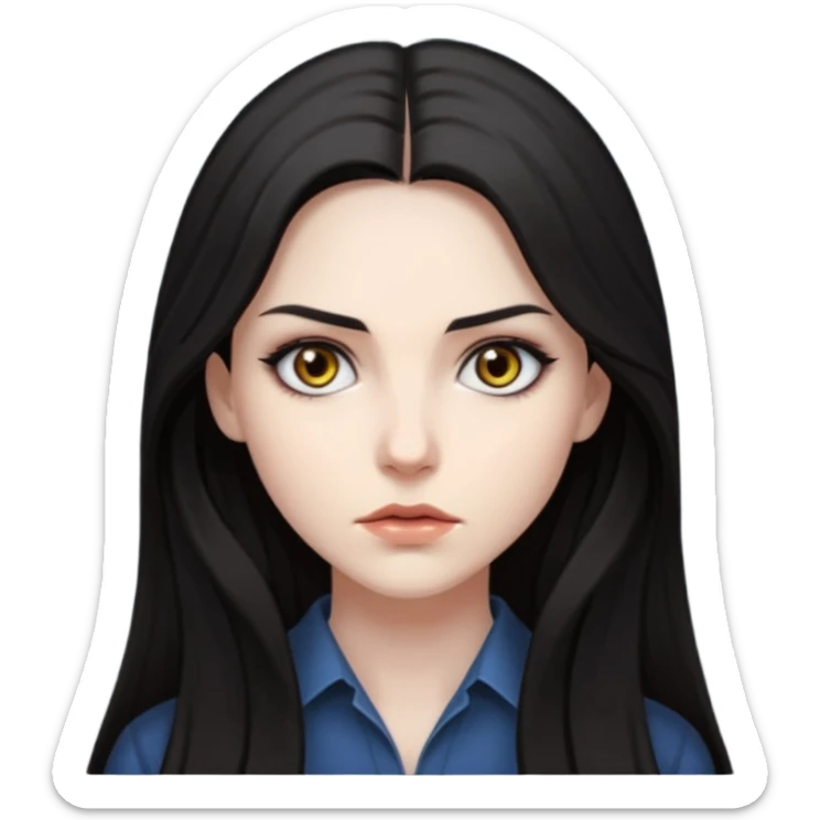 Mysterious, intense stare, hard to read but magnetic. woman long hair
more dinamic emoji  sticker