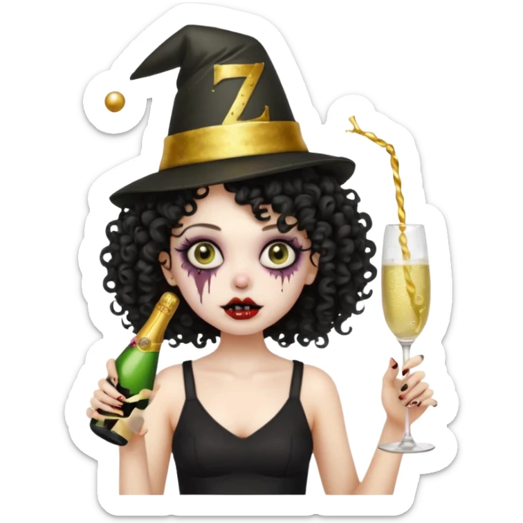 Black side party curly head girl zombie pale skin black crop top no ha sticker