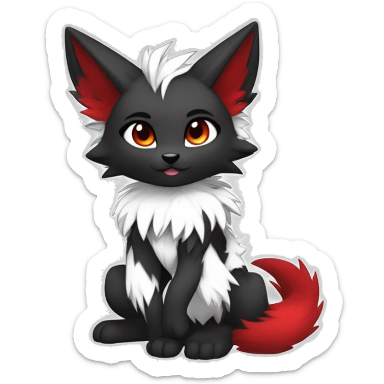 Anthro-Edgy-Cool-Dark-Black-White-Red-Contrast-Colors-Fantasy-Fur-Sona-Chibi-Shiny-Fakémon-Hybrid full body sticker