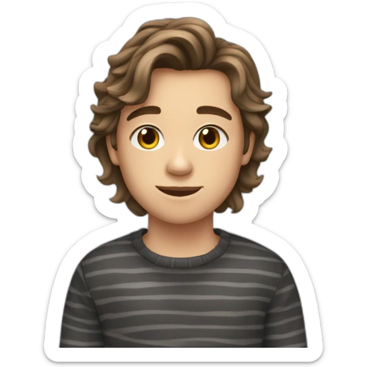 teenager boy brown long wavy hair and dark gray striped sweater sticker