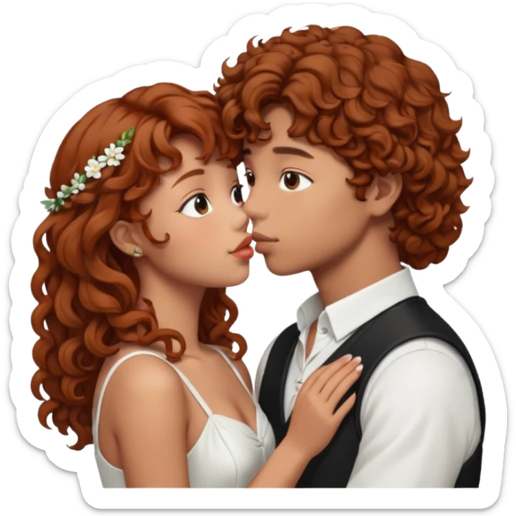 V de BTS qui fait un bisous a une fille avec des cheveux bouclé un peu rouge sticker