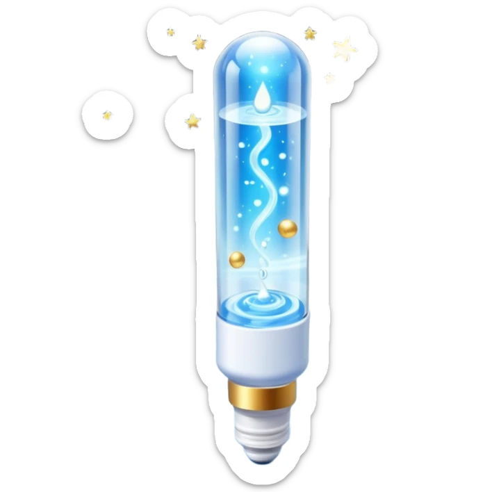 Slim blue Differin Gel tube with white cap and golden glow around the “GEL” label. Floating in a soft blue aura with tiny glowing stars and clear orbs spiraling upward. Emits a focused beam of clarity magic, like a blemish-banishing spell sealed in a sleek, futuristic wand. sticker