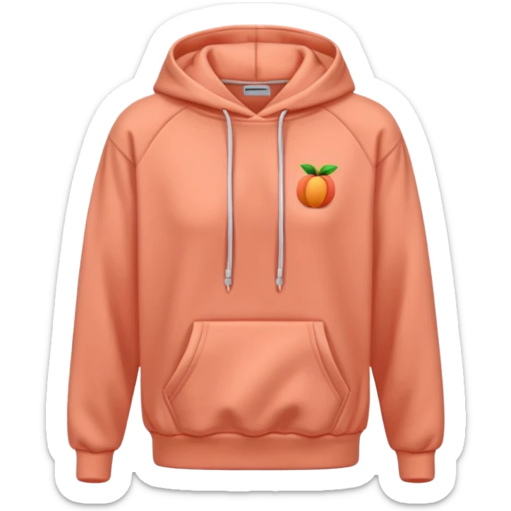 A 3D cartoon peach-coral hoodie with soft folds, drawstrings, and a casual fit, isolated plain background. plain , no texture. sticker